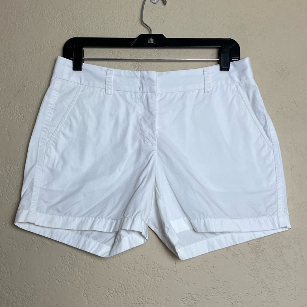 J.Crew Cotton Chino Broken In Shorts White‎ Flat Front Zip Close Womens Size 4